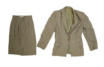 Max Mara Skirt Suit Womens 12 Beige Wool Jacket Skirt Set Made Italy Work Office