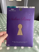 Vintage St.Michael Salon Rose Glossy Tan Back Seam Stockings Satin Top Small New