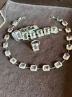 Vintage 3 pc sterling silver rock crystal necklace bracelet ring Japan