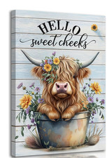 Mainstays Funny Highland Cow Bathroom Canvas Wall Art Farmhouse Cute Cow