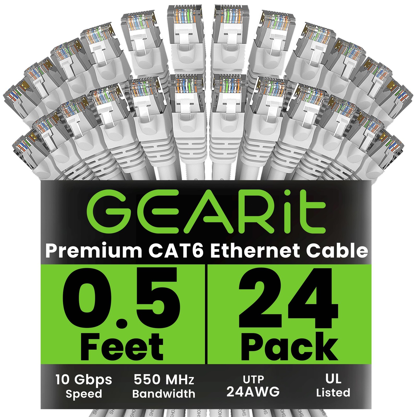 24-Pack 0.5ft Cat6 Ethernet Cable 10Gbps RJ45 Network Patch Snagless