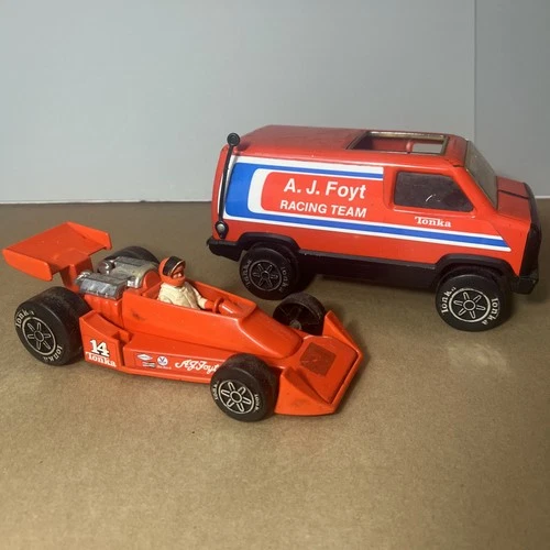 Vintage Tonka A J Foyt Indy Race Team Van and Race Car #14 1979