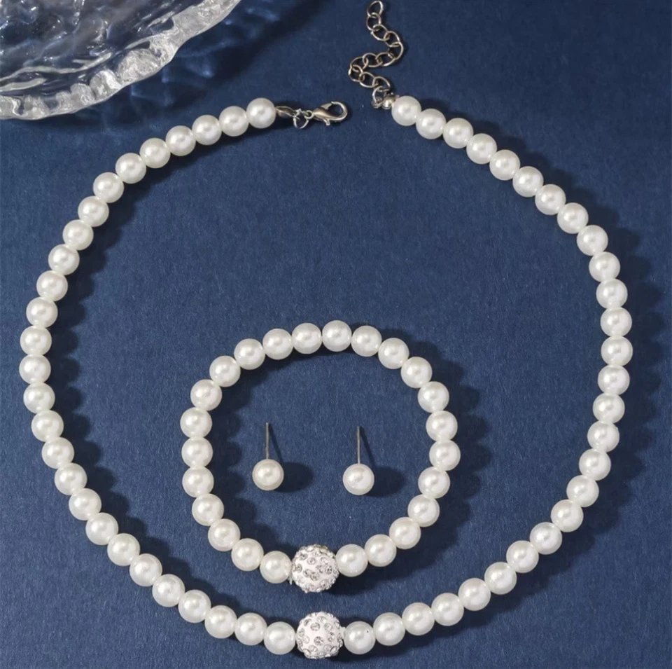 3-piece Set Ladies Pearl Jewelry Set Elegant Jewelry Set Crystal Pearl Pendant  - Image 2 of 3