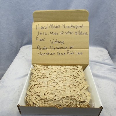 Vtg Pointe De Venice 9.5'' Lace Edge Trim Tan Ecru Cotton & Natural Fiber Per Yd