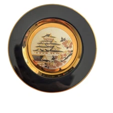 The Art Of Chokin Made In Japan Japenese Temple Cherry Blossoms Black Gold Tone