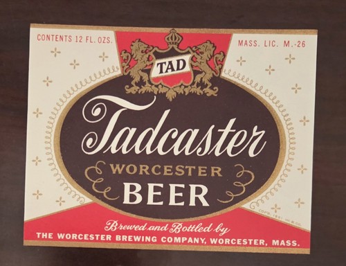 TADCASTER WORCESTER BEER LABEL WORCESTER BREWING Co. WORCESTER, MASS