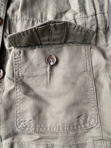 Talbots Jacket Women’s Petite Olive Green Tan Cinch Waist Fall cotton linen - Picture 6 of 11