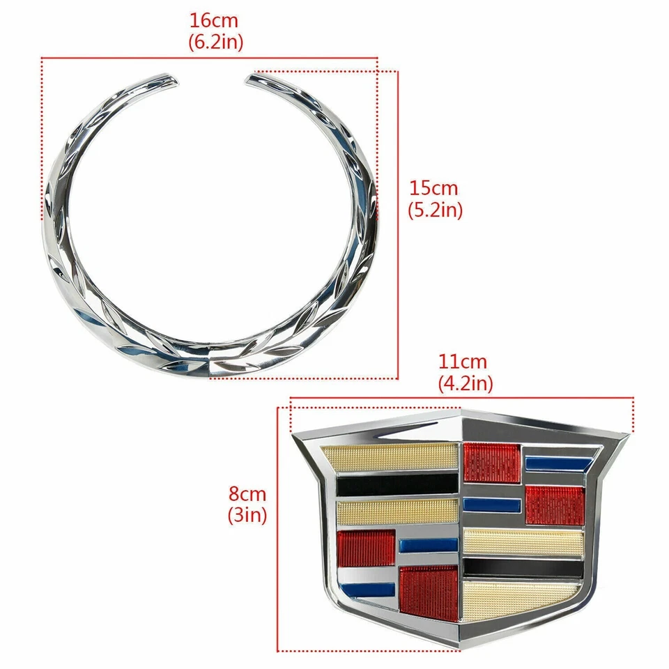 Insignia emblema adorno parrilla delantera trasera nueva usada para Cadillac SRX CTS 6/4 PULGADAS Foto 3 de 4