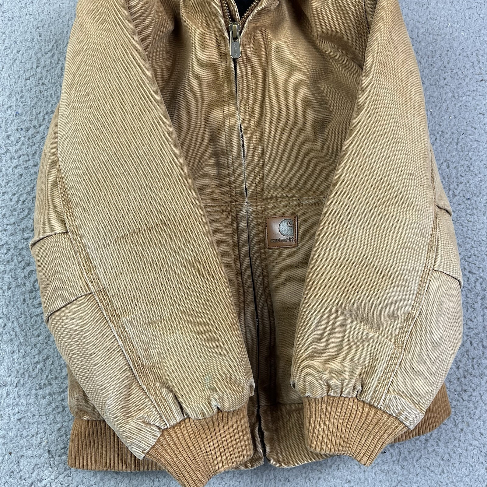 Carhartt Canvas Quilted Lined Jacket Tan Brown Distressed Kids Youth Size 7 image 3