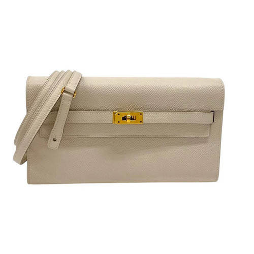 HERMES Kelly To Go Y Stamp Craie GHW Epsom Shoulder Bag Clutch Bag #192