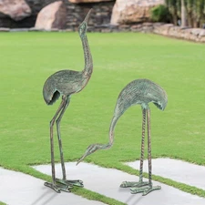 Foraging Crane Statues 36" High - Set of 2 - Aluminum