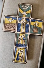 Butzon & Bercker Keramik Pottery Crucifix West Germany Depicting Life of Christ