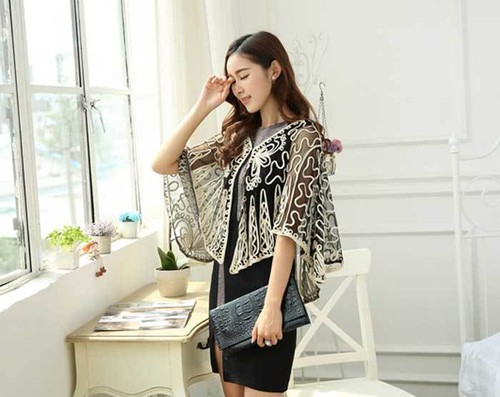 Sheer Bolero Shrug Handcraft Jacket Top Cape Poncho Plus Size Wedding Prom 8-18 - Picture 9 of 11