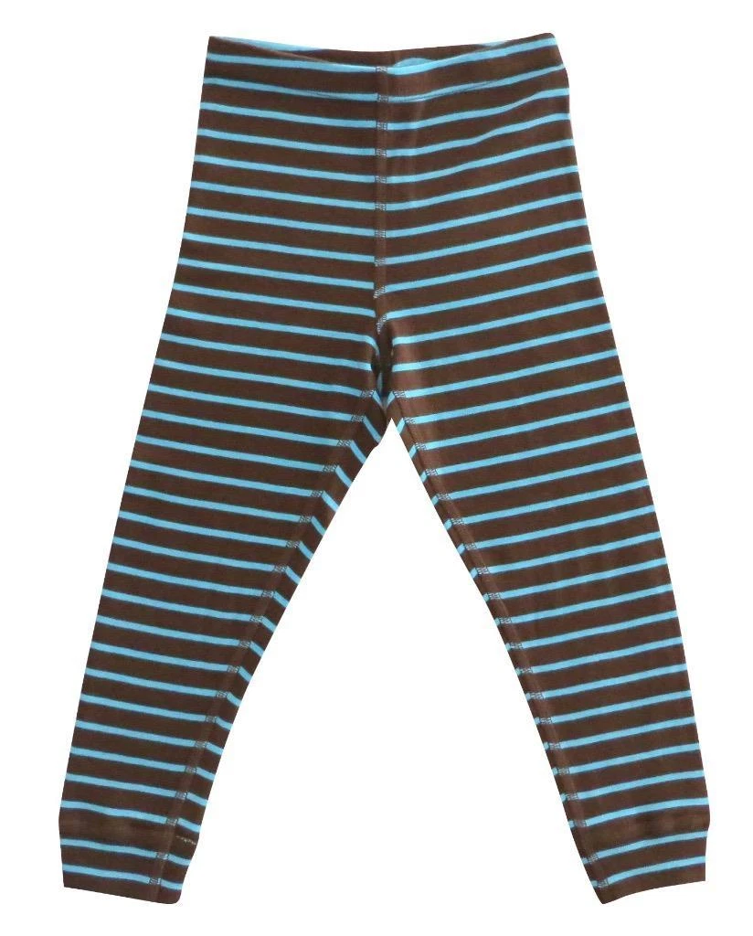 New NWT Girls Hanna Andersson Brown & Blue Striped Cotton Leggings 100 4 4T