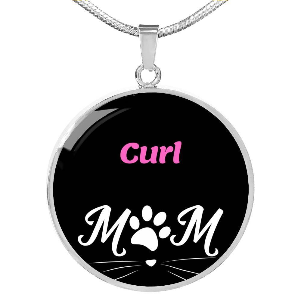 Curl Cat Mom Necklace Circle Pendant Stainless Steel or 18k Gold 18-22