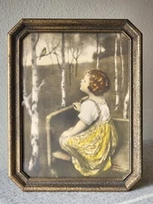 ANTIQUE Lithograph Print 'SPRING SONG' by SIMON GLUCKLICH Orig Embossed FRAME