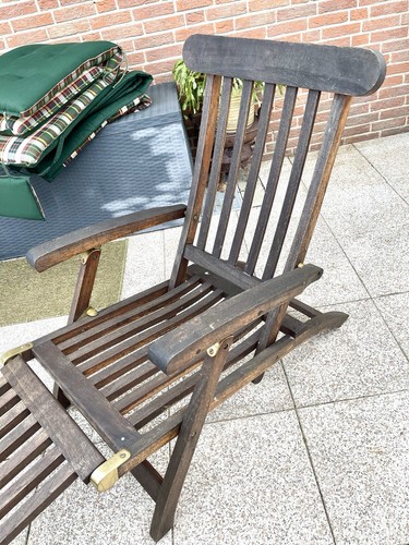 Deck Chair Stuhl Garten Liege Teak Holz + 3 tlg. Auflage + neue Plaid Decke - Bild 13 von 24