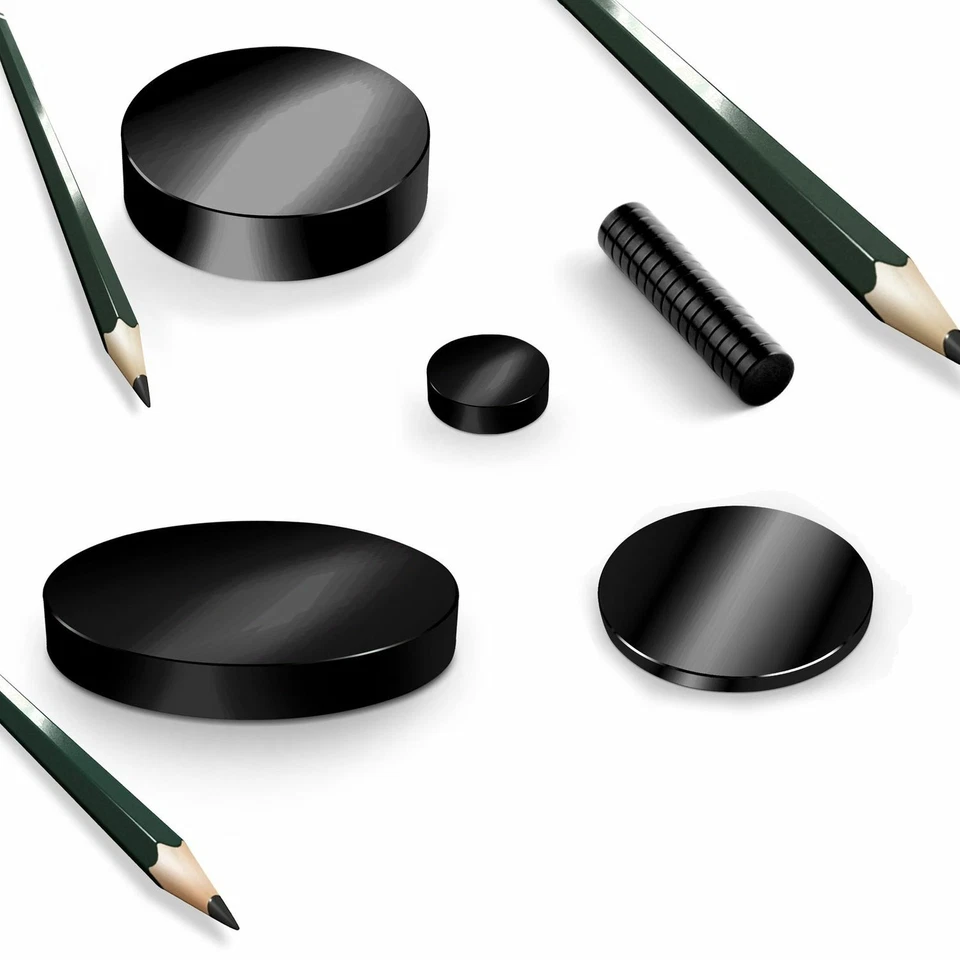 IMPLOTEX NEODYM MAGNET RUND SCHEIBEN D12-D80mm - N45 SCHWARZ 300KG 320KG Magnetangeln