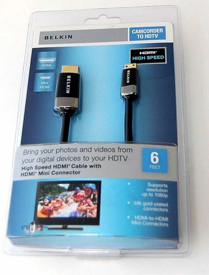 Genuine Belkin AV10055-06 Mini HDMI-to-HDMI Camcorder to HDTV TV Cord cable USA - Image 3 of 3