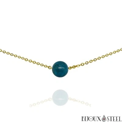 Parure boucles d'oreilles bracelet bague collier en apatite bleue naturelle - Photo 1/4