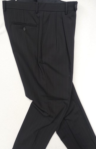 EMANUEL ENGARO~MINT!!~BLACK PNSTRP MENS 42L WOOL CAREER SUIT PLEATED PANTS 36X33 - Picture 10 of 15