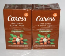 (12) CARESS SHEA BUTTER & BROWN SUGAR BAR SOAP EXFOLIATING BEAUTY BARS