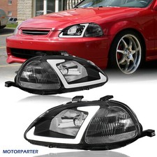 Headlights Led Drl Black Housing For 1996-1998 Honda Civic Left Right Side