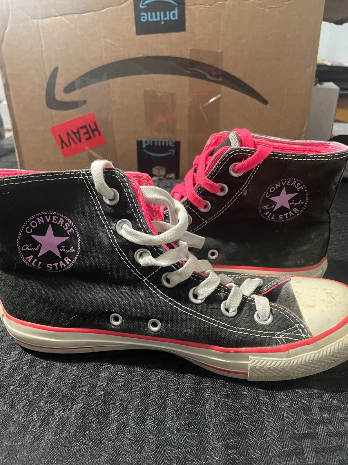 size 8 Converse Chuck Taylor Black and Pink [USED] |