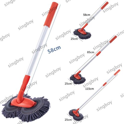 ROTATING DOUBLE BRUSH HEAD TELESCOPIC CAR CLEANING BRUSH MICROFIBER MOP WASH KIT - Picture 14 of 36