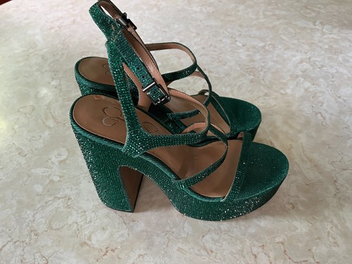 Jessica Simpson Emerald Green Rhinestone Meitini Sz 7.5 Strappy Platform Sandals - Bild 2 von 14