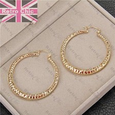 BIG 2.5" HAMMERED retro HOOPS GOLD FASHION bamboo HOOP EARRINGS 6.5cm large