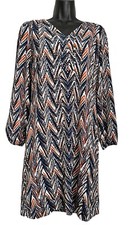 Liverpool Women  s Design Dress Chevron 4 Long Sleeve Shift Lined Blue Brown