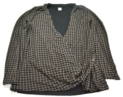 Vex Collection Womens Houndstooth Long Sleeve Stretch Side Button Wrap Blouse 44