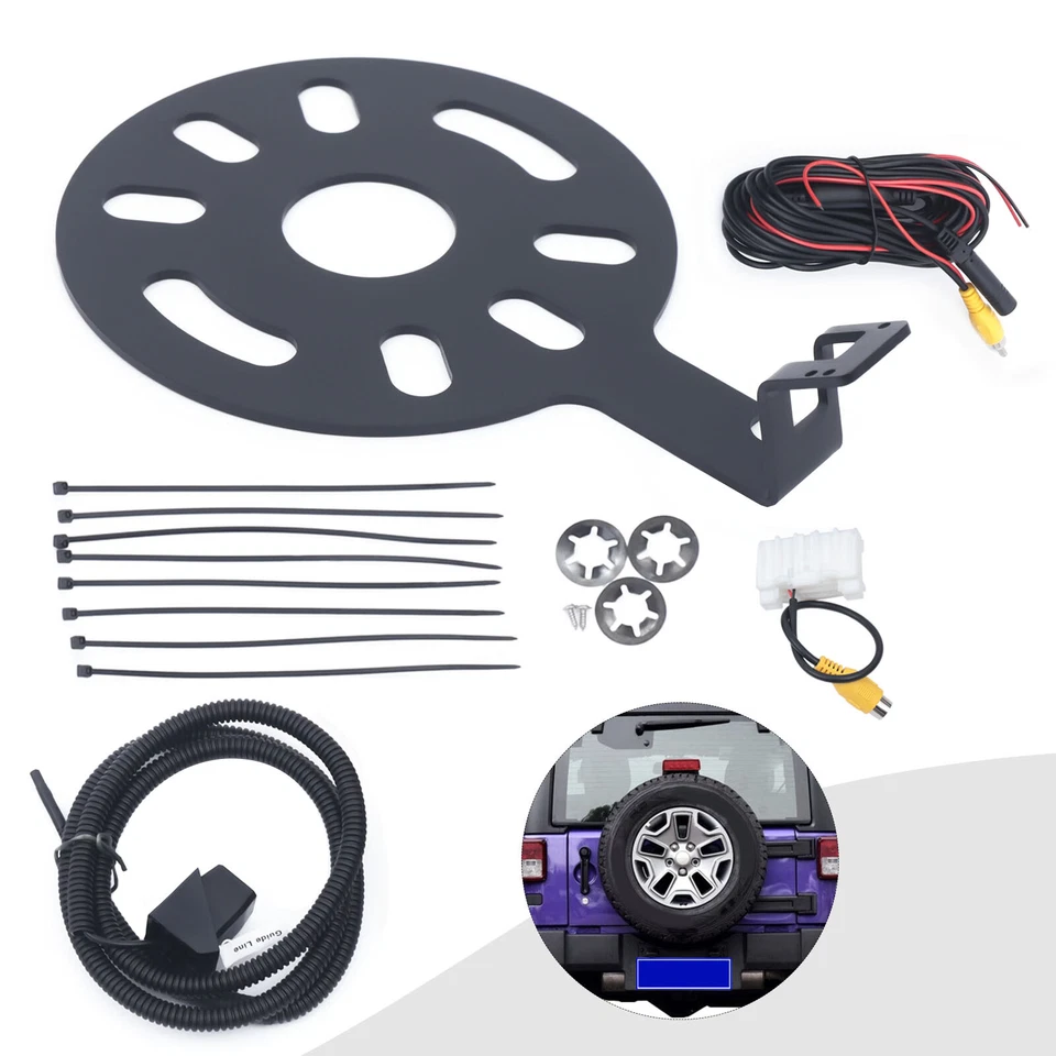 For Jeep Wrangler JK 2007-2018 Rear View Backup Camera Kit w/ Spare Tire Bracket - Image 2 of 4