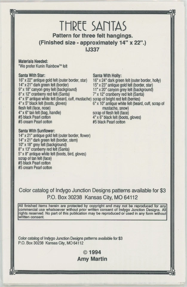 Indygo Junction Three Santas Wool Work Felt Hangings IJ337 Sandy Belt Pattern - Image 2 of 2