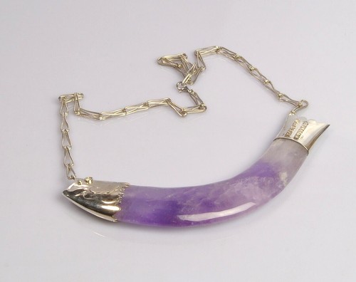 Amethyst Pendant Necklace Silver Carved Fish - Picture 2 of 5