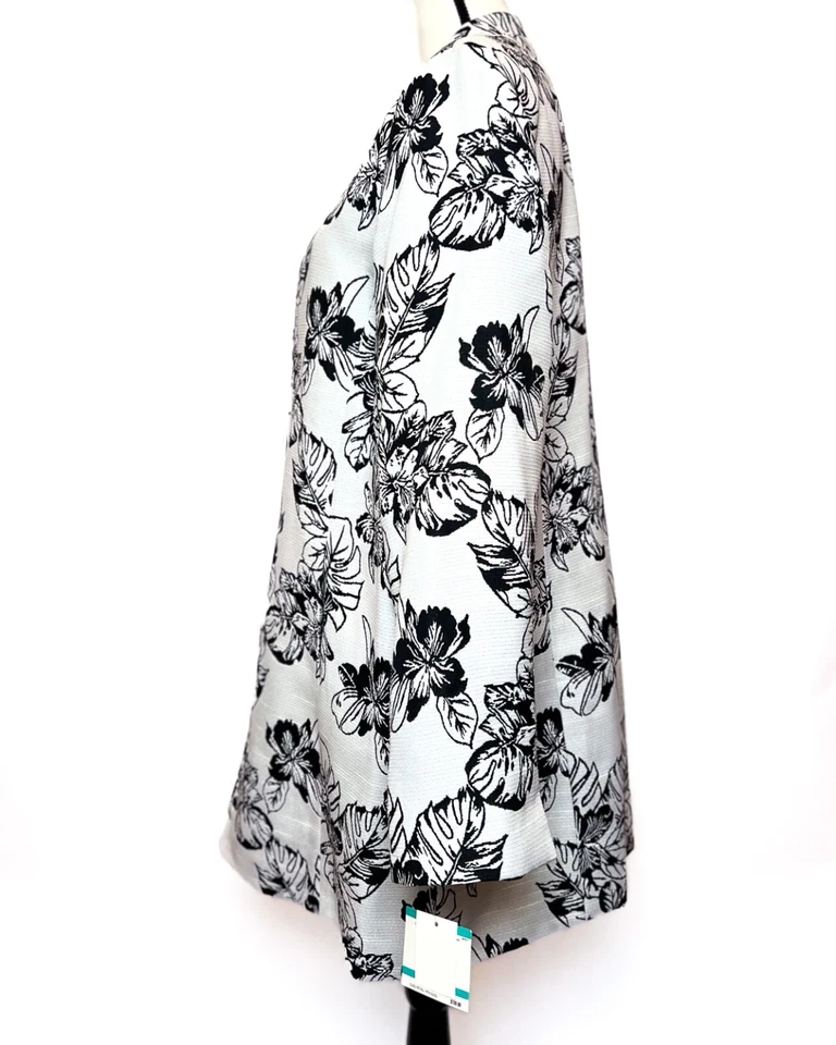 Kasper Black & White Floral Jacket Blazer Top, SIZE 16 - FREE SHIPPING - Image 4 of 4