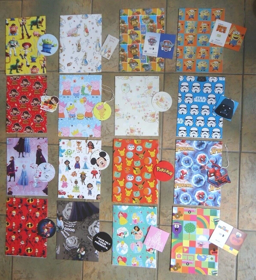WRAPPING PAPER & TAG -KIDS BIRTHDAY WRAP DISNEY BATMAN STAR WARS POTTER FROZEN +