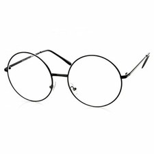 TRIXES Round Metal Clear Glasses NEW Black Round Glasses Retro Sixties Style
