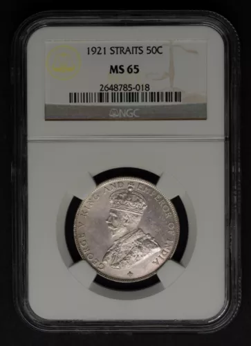 ST STRAITS SETTLEMENTS 1921 KG GEORGE V 50C HALF DOLLAR COIN NGC MS65 KM-35.1