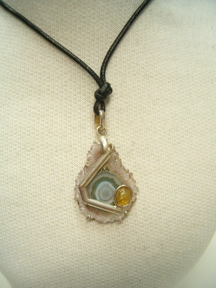Ciondolo in ARGENTO 925 con AGATA e TOPAZIO naturale e girocollo - pietra dura - Immagine 2 di 4
