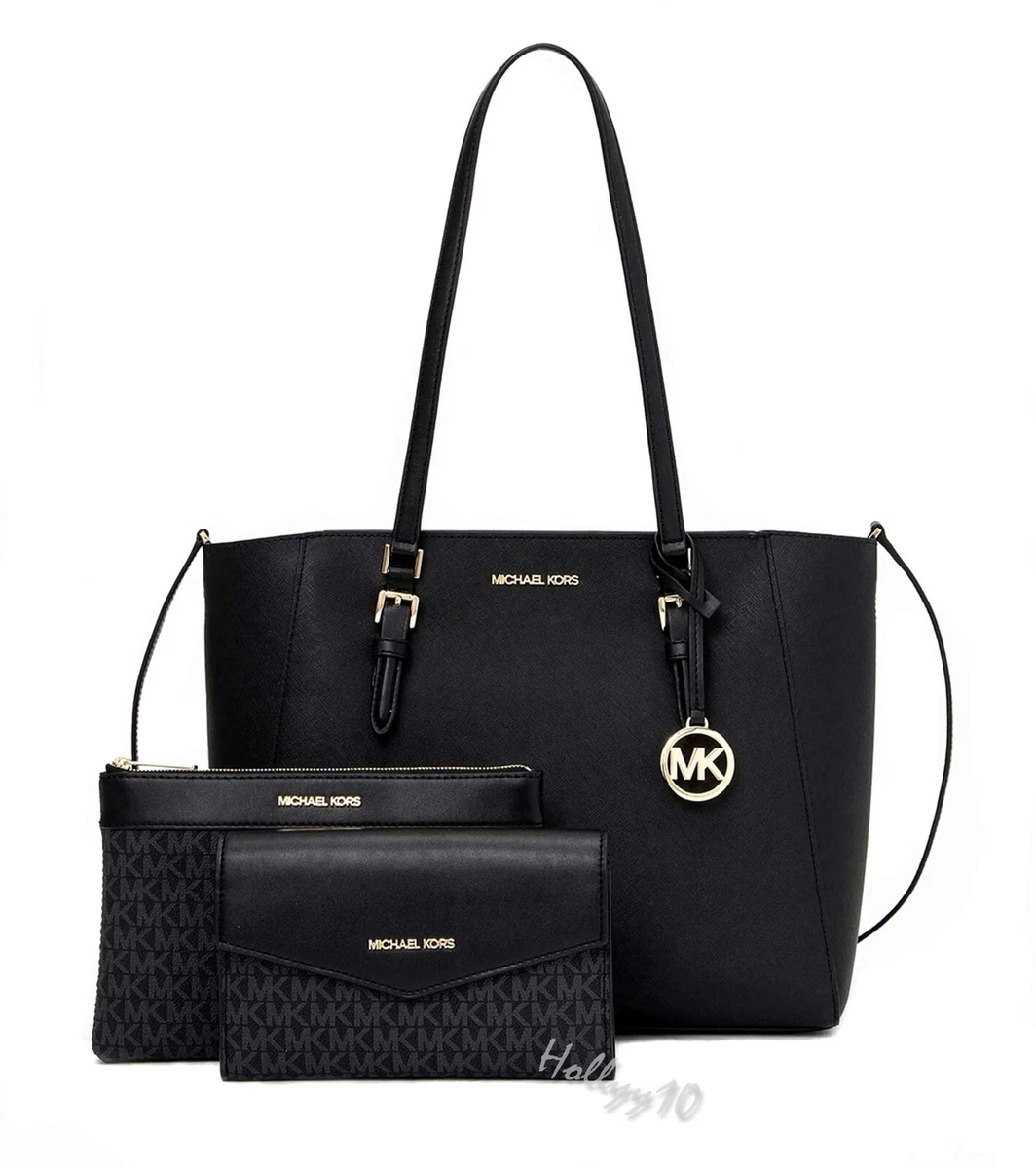 Michael Kors Bags | Michael Kors Charlotte LG Tote Bag 3 in 1 Leather Shoulder Bag | Color: Black/Gold | Size: Large | Shoeworlddd's Closet