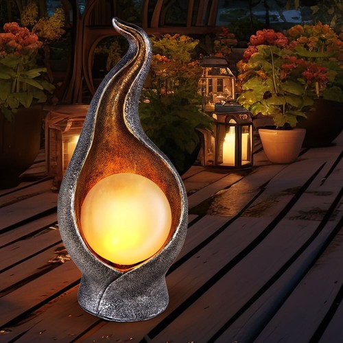 Außenleuchte Solarflamme Solarlampe LED Deko-Licht Kugel Garten Terrasse 2er Set - Bild 5 von 12