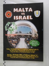 FOOTBALL MATCH PROGRAMME + TICKET : MALTA V ISRAEL 12TH OCTOBER 2002 : EURO 2004