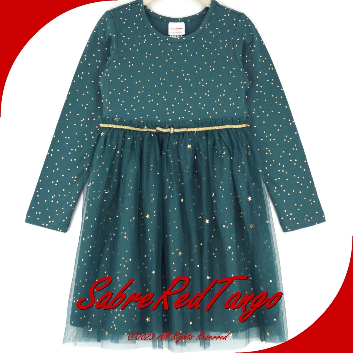 NWT HANNA ANDERSSON SOFT TULLE SHIMMER STAR DRESS JUNIPER GREEN GOLD 110 5  | eBay