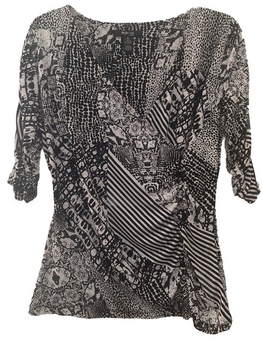 Style & Co Damen Bluse Faux Wickeloptik V-Ausschnitt Stretch schwarz Größe Petite Large - Bild 2 von 5