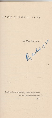 AUSTRALIAN POETRY , WITH CYPRESS PINE by RAY MATHEW , 1951 , SIGNED by AUTHOR - Picture 2 of 2