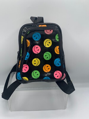 Black/ Round Smiley Happy Face Backpack Bag Tote 1990s Rare 