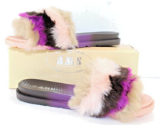 AMS womens Abstract Jogger slipper slide Size 7.5 M Pink fluffy Multicolor NEW