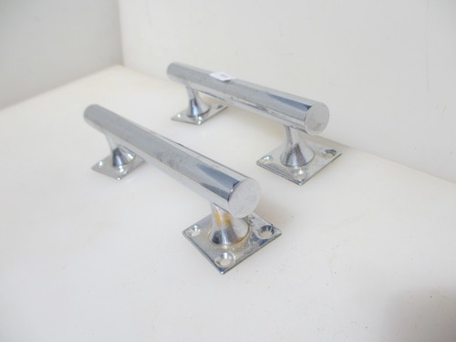 Vintage Chromed Brass Door Handles Shop Pulls Antique Old Art Deco Chrome 6.5" - 第 4/13 張圖片
